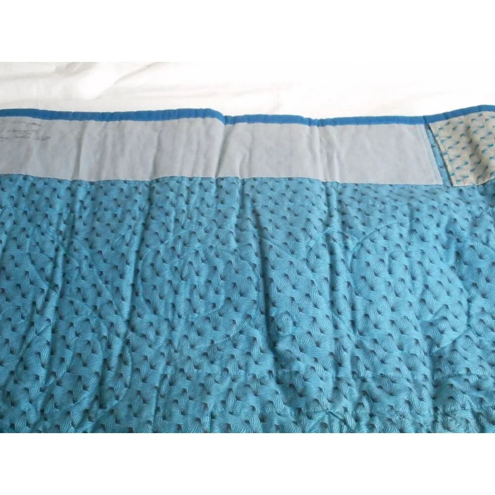 Vintage hand Quilted Wall Hanging Lap Blanket Blue Bayou 1990